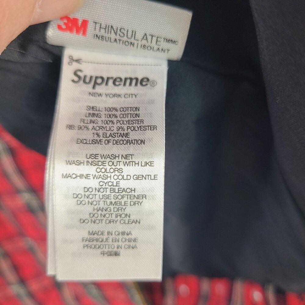 NWT Supreme x B.B. Simon Quilted Red Plaid Work Jacket w/ Studded Collar Sz L - Picture 11 of 16